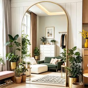 DMWOODFL 46"x90" Extra Large Arched Full Length Gold Mirror - Aluminum Alloy Frame, Standing/Leaning/Wall Mounted, Modern Home Decor for Bedroom, Living Room, Cloakroom