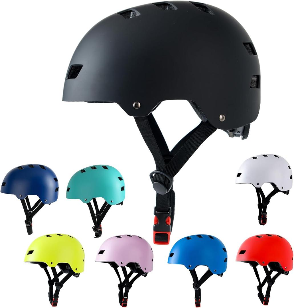 Bike Helmet 3 Sizes for Teenager Kids Youth Adults,Bavilk Skateboard Helmet Adjustable Multi-Sport Bicycle Cycling Scooter Roller Skate Inline Skating Rollerblading for Girls Boys Women Men Teen (L: 23.2-24.0", Matte Black)