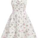 RoseSeek Girl's Floral Print Summer Dress Bowknot Ruched Bust A Line Cami Dress High Waist Ruffle Hem Cute Sun Dresses 12Y