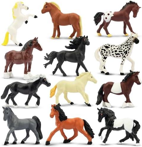 Toymany 11PCS 2-3" Tiny Horse Figurines Toy Set, Plastic Pony Small Foal Figures, Easter Eggs Birthday Gift Cupcake Horse Cake Topper for Kids Toddlers