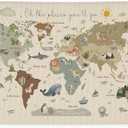 Wheatwin World Map Bannr for Kids, World Maps for Wall, World Map Cute Animal Educational Tapestry Wall Hanging Banner Flag Decor for Kids Room Classroom 20x30 (Updated)