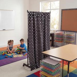 Silkfly 2 Pcs Classroom Privacy Partition Curtains with Rod 63 x 28 Inch Polka Dot Privacy Partition Curtains No Drilling Tension Rod Adjustable Divider Curtain for Student Home Office School Meeting