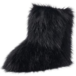 Women's Faux Fur Boots Furry Mid Calf Fur Boots Winter Warm Plush Surface Snow Boots Comfortable Outdoor Flat Shoes (Black)