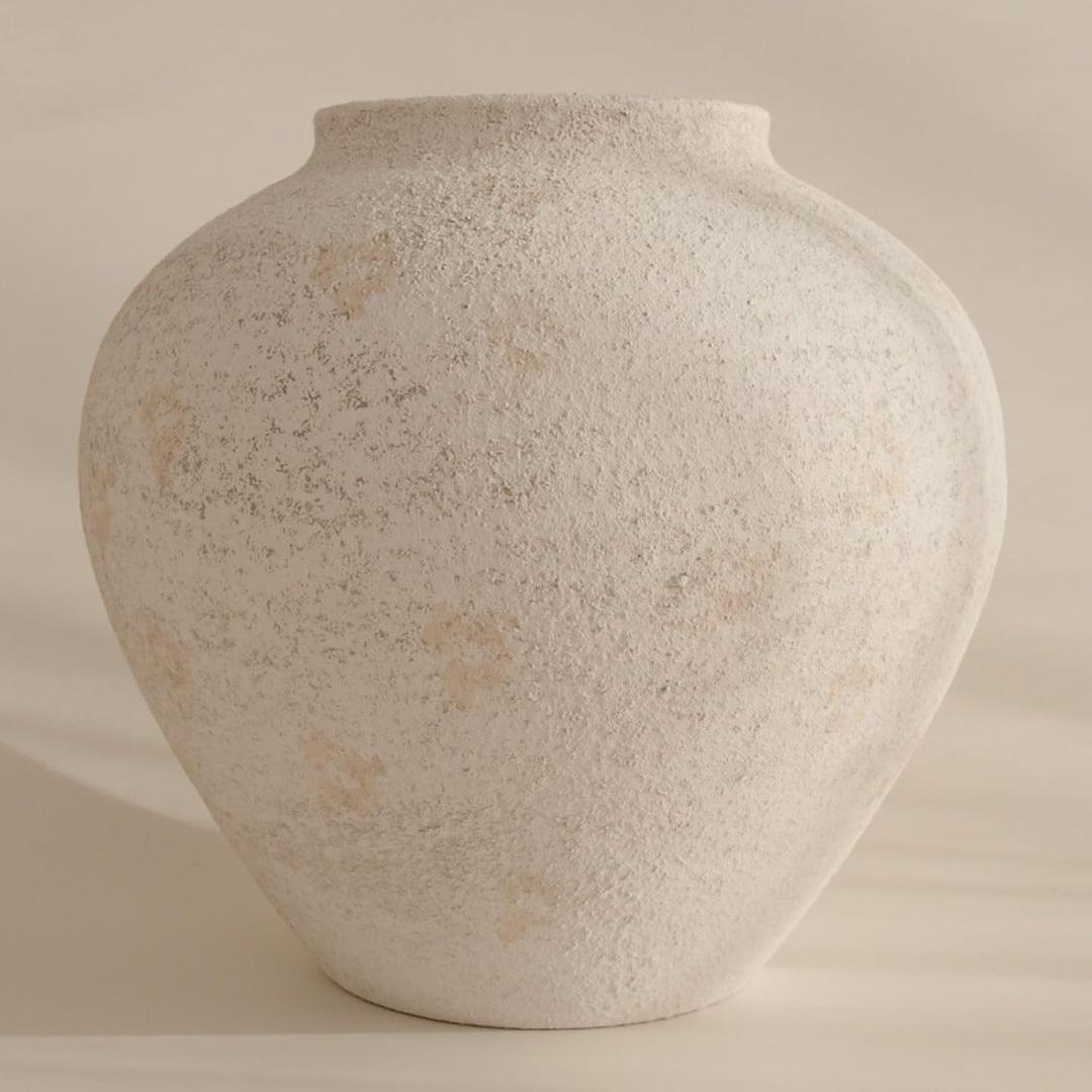 SilkSerenade Large White Round Vase for Flowers & Table Centerpieces - 11 Inch Rustic Textured Earthy Stone Look, Matte Big Vessel Decorative Arina Modern Farmhouse Wabi Sabi Decor Living Dining Room