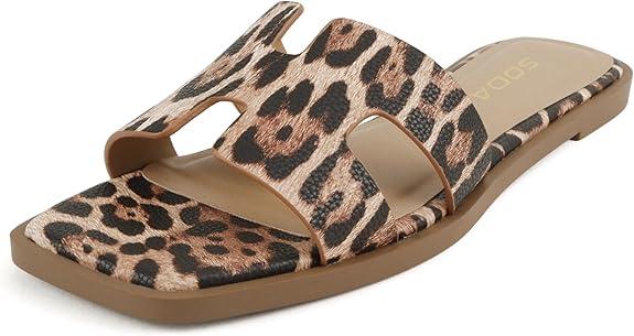 Soda Knit ~ Women Square Toe H-Band Flat Slide Sandals 10