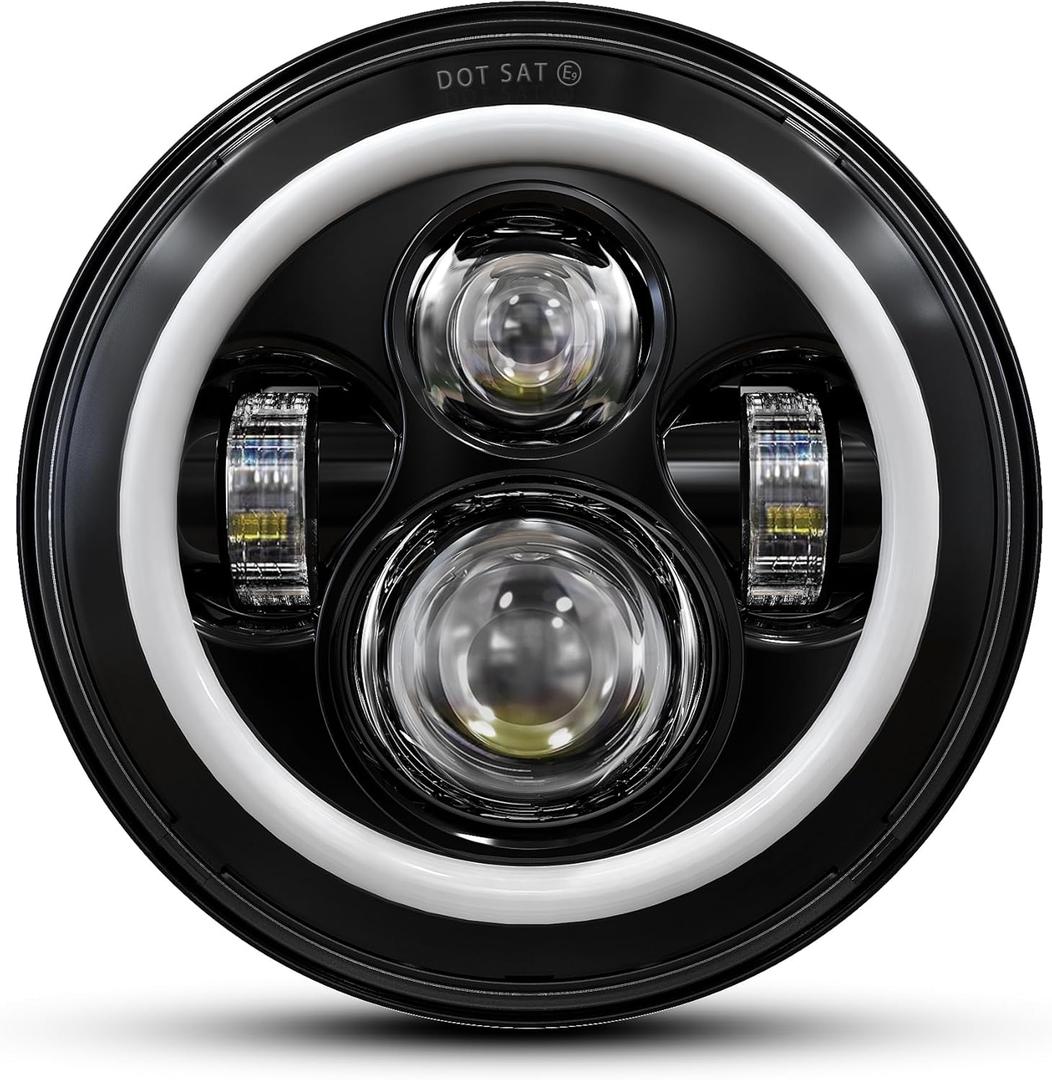 7 Inch LED Halo Headlights with Amber Turn Signal White DRL Compatible with Jeep Wrangler JK TJ CJ Chevy Blazer C10 Camaro Ford F150 F250 F350-1PC