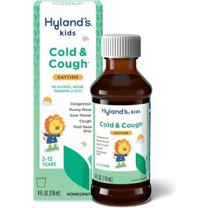 Hyland's Kids Cold and Cough, Daytime Cough Syrup Medicine for Kids Ages 2 and up, Decongestant, Sore Throat Relief, Natural Treatment for Common Cold Symptoms, 4 Fl Oz