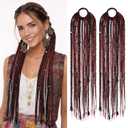 SEIKEA 2PCS Boho Braided Ponytail Extension with Hair Tie, 24" Long Viking Dreadlock Beads Ponytail Hand-braided Braids Hair Extensions Lightweight Natural Synthetic Hairpiece for Festival Cosplay