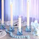 12pcs Blue Candlestick Holders, Blue Glass Candle Holders for Pillar Candles, Taper Candle and Tealight Candles, Taper Candle Holders for Wedding, Table Centerpiece