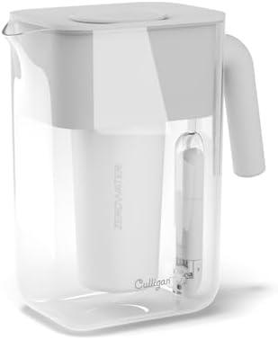 Culligan with ZeroWater Technology 12-Cup Water Filter Pitcher – Includes 5-Stage Advanced Water Filter, IAPMO Certified to Reduce Lead, Total PFAS (Forever Chemicals), Mercury, Fluoride, and Chlorine