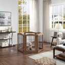unipaws Pet Playpen with Wood and Wire, 6 Panels Extra Wide Freestanding Walk Through Dog Gate with 4 Support Feet, Foldable Stairs Barrier Pet Exercise Pen for Dogs Cats
