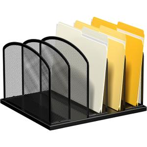Large Size Desk File Organizer, Metal Mesh Vertical Desktop File Holder, 5-Section File Organizer for Desk Home Office Black