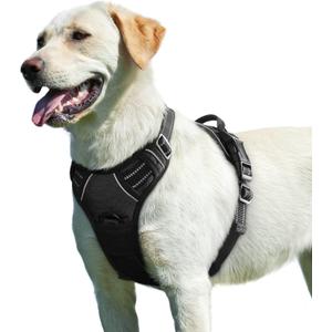 Eagloo Dog Harness for Large Dogs, No Pull Service Vest with Reflective Strips and Control Handle, Adjustable and Comfortable for Easy Walking, No Choke Pet Harness with 2 Metal Rings, Black, L