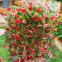 Artificial Hanging Flowers Plants for Outdoor Spring Decoration,2 Pcs Faux Silk Daisy with Eucalyptus Leaves,UV Resistant No Fade Look Real Violet for Outside Home Indoor Decor (Pink+Rose Red)