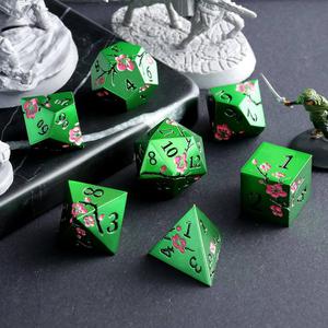 SIQUK Metal Polyhedral Dice Shiny Black Body and Dark Green Numbers Zinc Alloy Dice with Metal Case