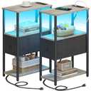 TUTOTAK Small Narrow LED End Table with Charging Station, Side Table Outlets, Nightstand with Cloth Drawer, Set of 2, Couch Table, for Living Room, Bedroom, Bedside, Greige TB01BG059