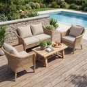 UNIKOME Outdoor Seat Cushions 24 X 24 Inch - Water-Resistant & Fade Resistant, Removable Cover Patio Furniture Cushions for Chair, Sofa, Couch, Wicker, Beige