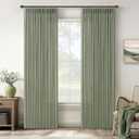 Sage Green Linen Curtains 96 Inches Long 2 Panels Set Pinch Pleat for Living Room Dining Light Filtering Semi Sheer Ceiling Track Curtains with Hooks Rings Pleated Drapes for Bedroom Window 8FT