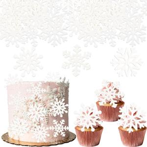 Gyufise 60Pcs Edible Snowflake Cupcake Toppers Winter Cupcake Picks Snowflake Wafer Paper Winter Frozen Theme Baby Shower Kids Birthday Cake Decorations Party Supplies White