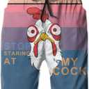 Stop Looking At My Cock Men's Swim Trunks, Funny Quick Dry Beach Board Shorts with Mesh Lining and Pockets (White, XXL)