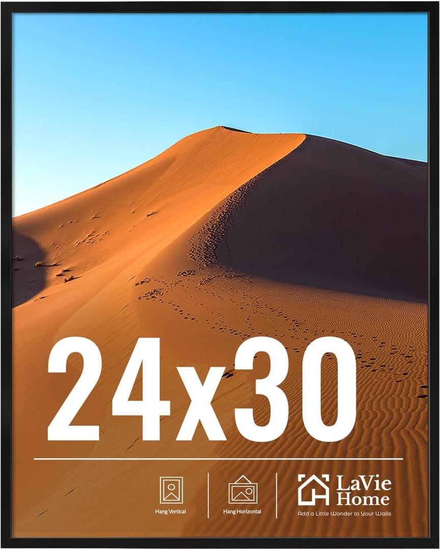 LaVie Home 24x30 Picture Frame for Wall Display, 24x30 Black Picture Frame with HD Plexiglas, 24 x 30 Poster Frame 1 Pack, Display Frame for Vertical or Horizontal, Classic Collection