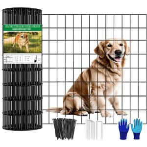 Welded Wire Fence 24inch x 25ft, Black PVC Coated Garden Fencing, 2 inch x 3inch 16Gauge Chicken Wire Fence Roll, Anti-Rust Metal Fencing for Yard Plant Protection Poultry Netting