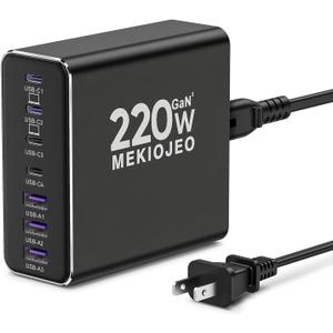 Aluminum Alloy 260W USB C Charger Block GaN III PD 65W Fast USB C Charging Station 7 Ports 65W Laptop Charger for MacBook Pro/ Air/ iPad Pro/ iPhone (Grey Black-5C2A)
