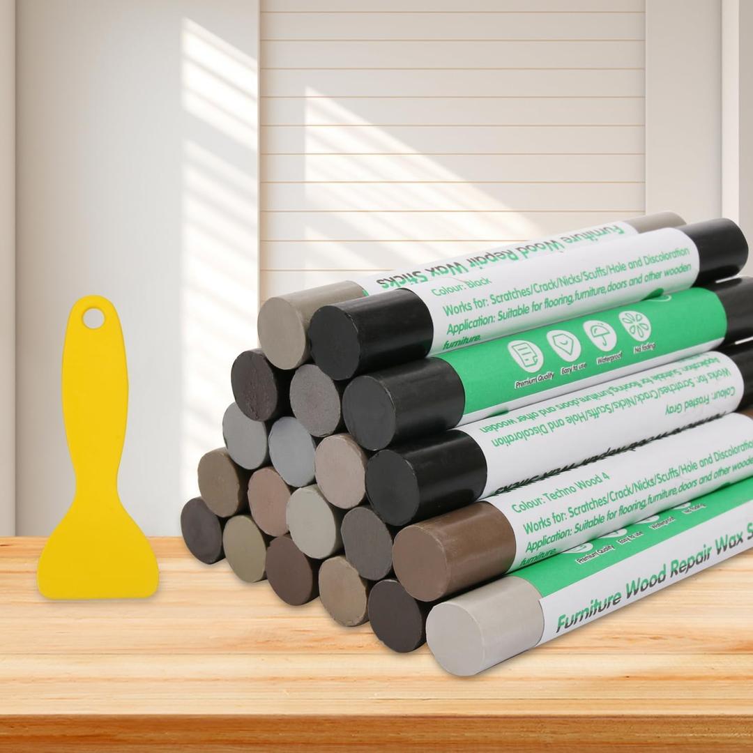 Furniture Markers Touch Up, 20 Colors Wood Filler Sticks, Wood Wax Crayons for Repairing Scratches, Scuffs, Cracks, Holes on Furniture, Floors, Cabinets, Tables, and Doors - Gray Series