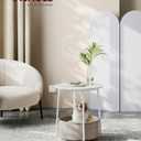 VASAGLE LILEA Collection - Small Round Side End Table, Modern Nightstand with Fabric Basket, Matte White and Camel Brown ULET223W10, Round + 1 Pack
