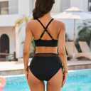 Blooming Jelly Women High Waisted Bikini Sets Tummy Control Swimsuits Modest Mesh Metal Crisscross Back Bathing Suit (Black, S)