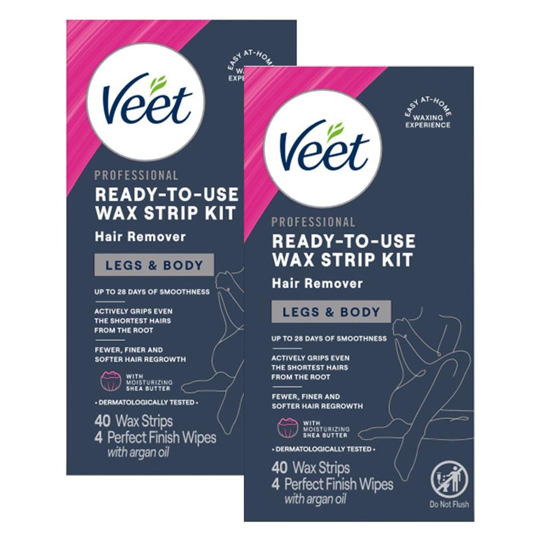 Veet Ready-to-Use Dermatologically Tested 40 Count Hair Remover Wax Strip Kit for Legs & Body (2 Pack)