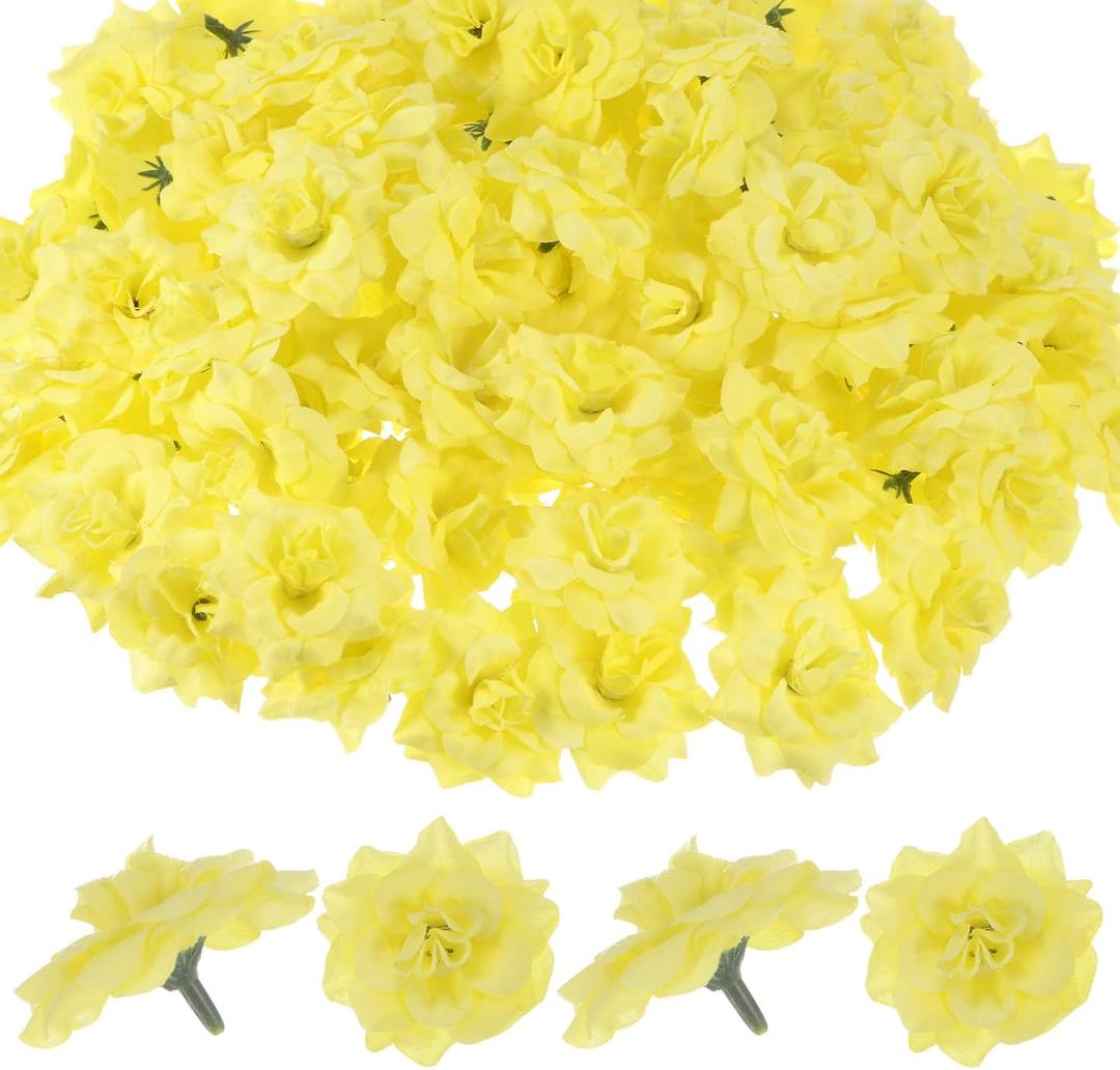M METERXITY 100-Pack Artificial Roses Heads, Silk Faux Rose Head for Wedding/Bouquet/Flower Wall/DIY Crafts/Party Decoration, Fake Bloom Flower Heads Buds [Yellow]