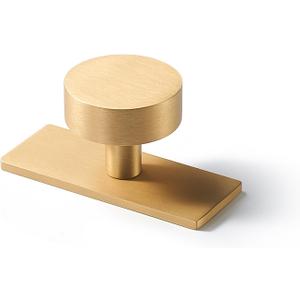 Brass Cabinet Knobs with Backplate - 2 Pack Modern Brushed Gold Hardware Handles for Dresser Drawer Furniture Bedroom Kitchen Cupboard
