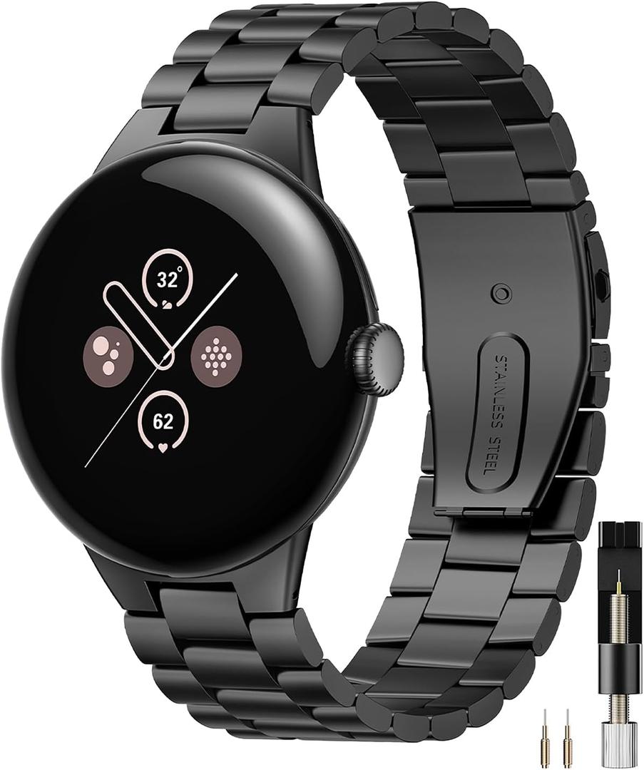 Miimall Metal Band Compatible for Google Pixel Watch 4(2025)/3 45mm Band, No Gap, Men Business Stainless Steel Adjustable Wristband Replacement Strap for Pixel Watch 4/3/2/1 (Black)