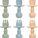 Eascrozn Baby Spoons and Forks Feeding Set, 6 Pack Silicone First Stage Self Feeding Toddler Utensils, BPA Free, Baby Led Weaning Supplies for Training Spoons