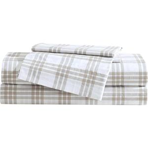 Eddie Bauer - Queen Sheet Set, Cotton Percale Bedding Set, Super Soft and Bedding Set, Oeko-Tex Certified (Basic Plaid Beige, Queen)
