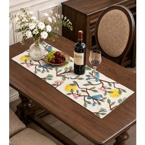 Canvas Embroidered Table Runner - 13"x 48" Coffee Table Runner for Living Room Boho Tablerunner for Dining Room Washable Farmhouse Kitchen Island Counter Decor Housewarming Gift, Lemon Bird