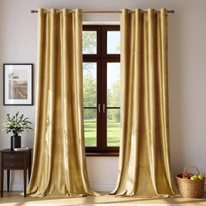 BULBUL Velvet Gold Curtains 84 inch Length- Living Room Blackout Thermal Window Drapes Darkening Decor Grommet Curtains for Bedroom Set of 2 Panels