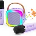 ShinePick Kids Karaoke Machine with 2 Wireless Microphones Portable Bluetooth Mini Karaoke Machine Speaker Kids Toys Christmas Birthday Gift for 3 4 5 6 7 8 9 10 11 12+Year Old Girls Boys (Purple)