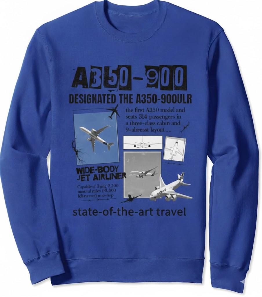 A350-900 Airbus Black Aircraft Tee Sweatshirt, L