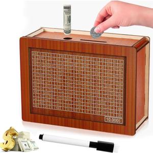10000 Savings Challenge Box, 2025 New Wooden Money Saving Challenge Box