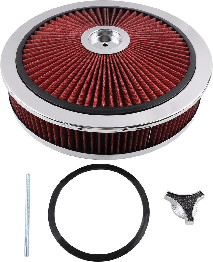 V8 Engine Air Cleaner Filter w/Flow 14"x3"-Thru Lid Caburetor High Flow Compatible with GMC Chevy Ford Chryler Dodge, 4330CR