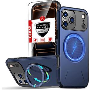 for iPhone 17 Pro Case with 360Rotatable Invisible Magnetic Kickstand Ring[Compatible with MagSafe] [2*Screen Protectors] for iPhone 17 Pro Phone Case 4X Military-Grade Shockproof Slim Blue