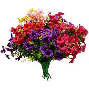 Outdoor Artificial Flowers,16 Bundles 6Color Faux Greenery for Garden Decor | UV resistant, weather-resistant, fits window boxes, planters, vases, porch, outdoor decor, durable for seasonal long-term use