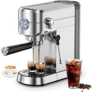 Kndko Espresso Machine, 20 Bar Espresso Coffee Machine with Milk Frother, Compact Stainless Steel Coffee Maker with 34oz Removable Water Tank for Cappuccino, Latte