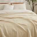 EMME Cotton Throw Blanket Large 50"x70" Gifts for Women 100% Muslin for Couch Breathable Gauze All Season Light Tan Soft and Lightweight Pre-Washed