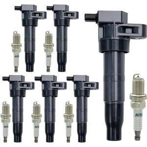 6PCS UF546 Ignition Coil Pack & Spark Plugs 2.4L 3.3L 3.5L 3.8L Compatible with Hyundai Sonata/Azera/Santa Fe, for Kia Sorento 2007-2017 Spark Plugs and Coil Packs Kit #6738312 E1046