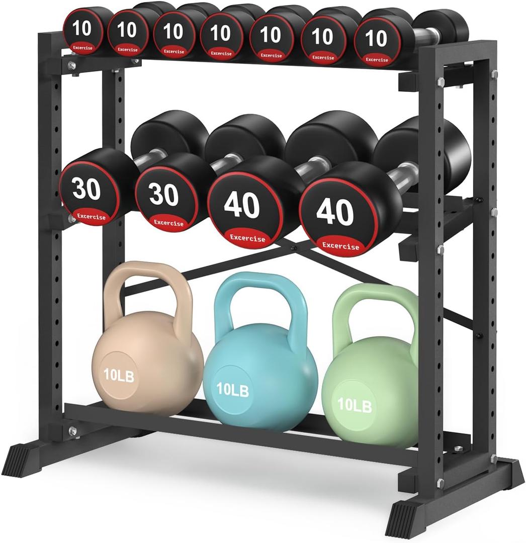 Eocnrhe Dumbbell Rack Stand Only, Weight Rack for Home Gym, 3-Tier Adjustable Dumbell Rack, Heavy-Duty Weight Stand for Dumbbells Kettlebells & Weight Plates(Rack Only)