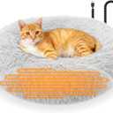 Heated Cat Beds for Indoor Cats and Small Dogs, 24'' Heated Pet Bed with Timer and Temp Adjustable, Cozy Fluffy Round Calming Pet Beds Removable Washable Cover USB Electric Warm Cat Bed- Light Gray