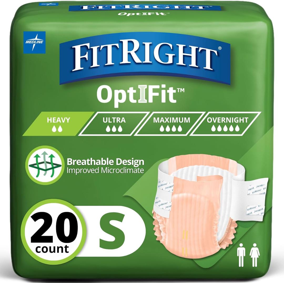 FitRight OptiFit Extra Adult Briefs, Incontinence Diapers with Tabs, Moderate Absorbency, Small, 20 to 32", 20 Count